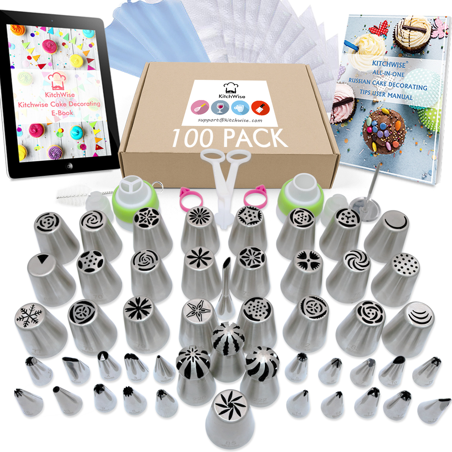 Kitchwise Russian Piping Tips - 100 Piece Cake Decorating ...