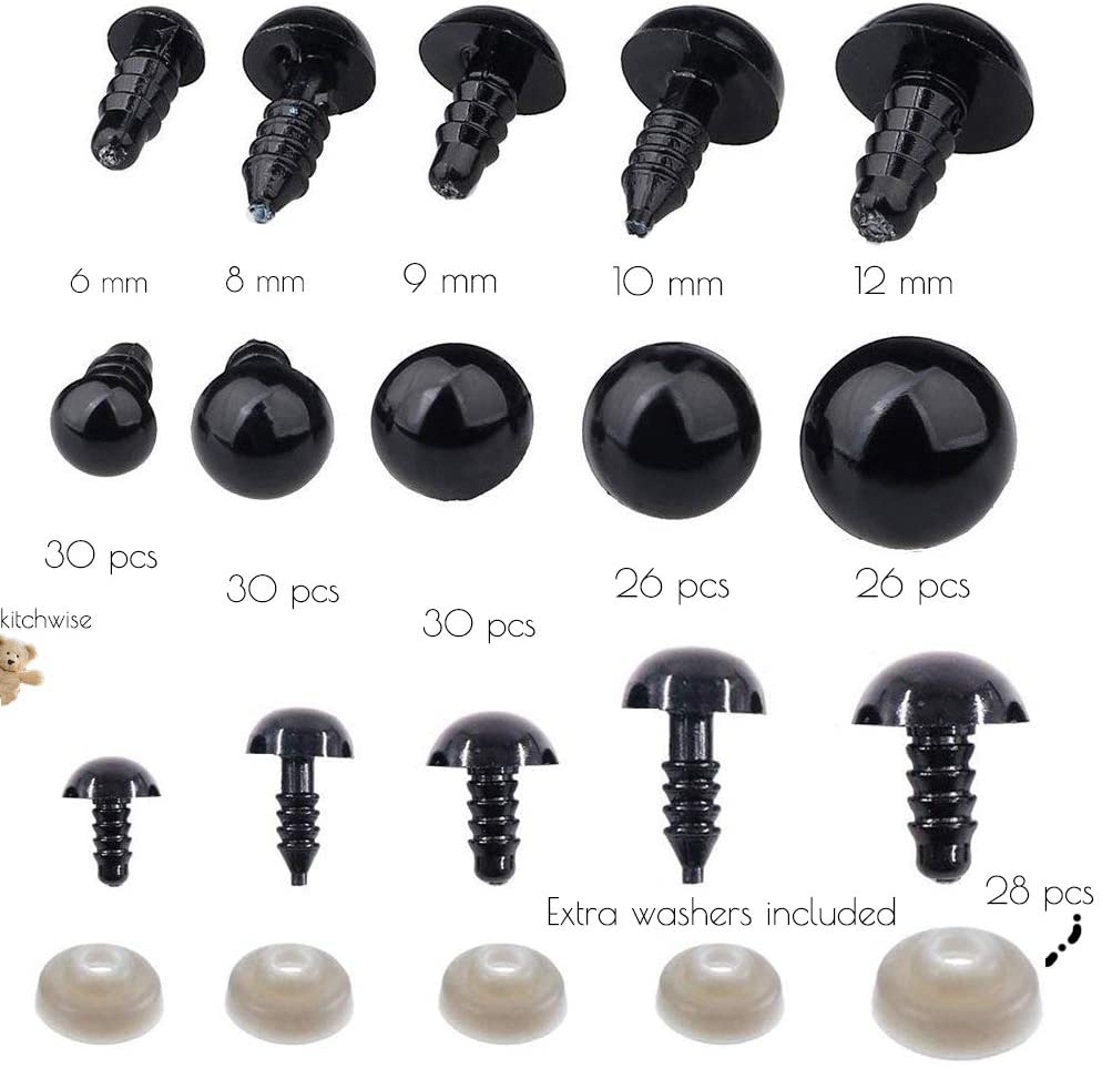 Sohapy 264 Pcs 6~12mm Black and Colorful Plastic Safety Eyes Craft Eyes with Washers for Doll Plush Animal Making Puppet 