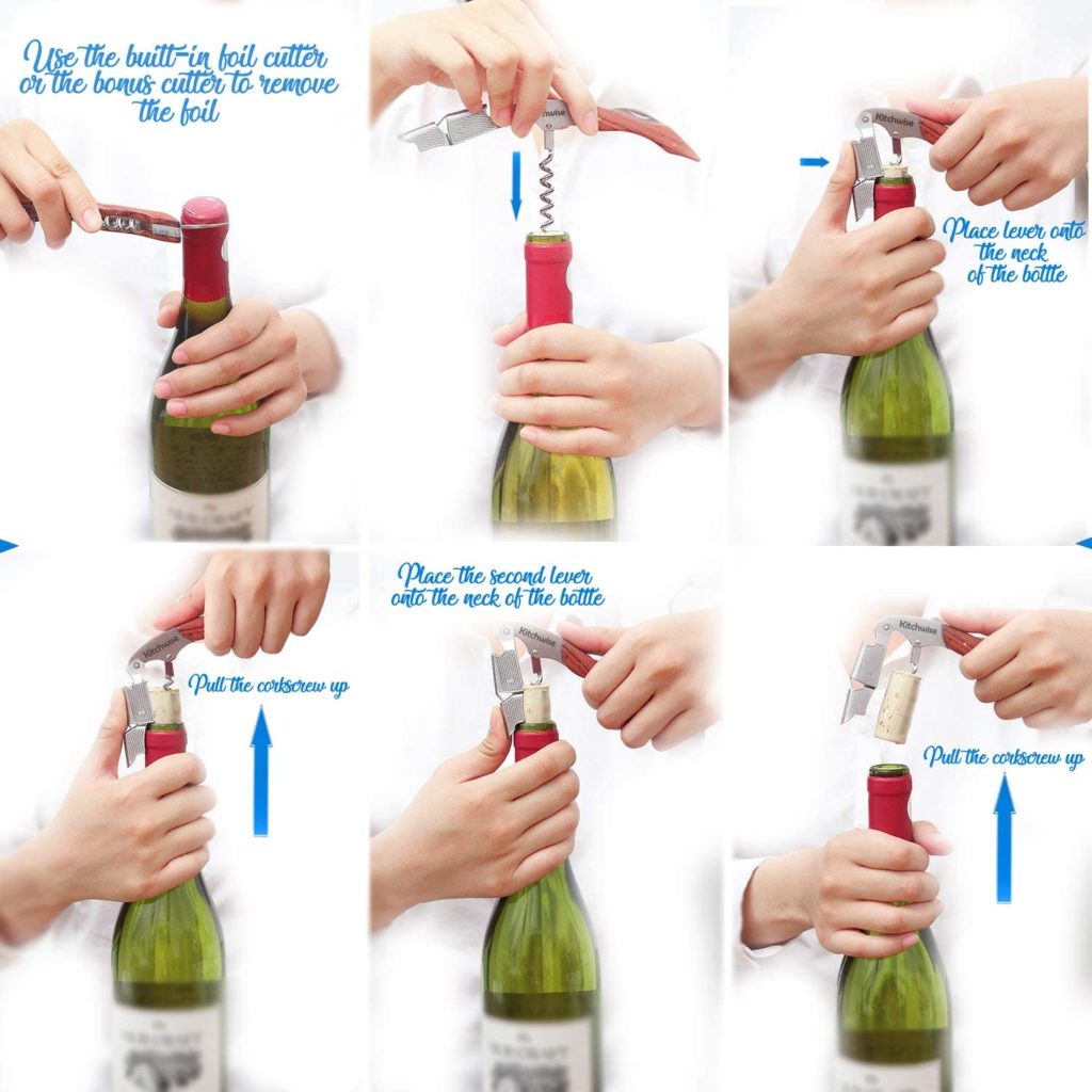 Kitchwise Waiter's Corkscrew Premium Rosewood Bottle Opener with Foil