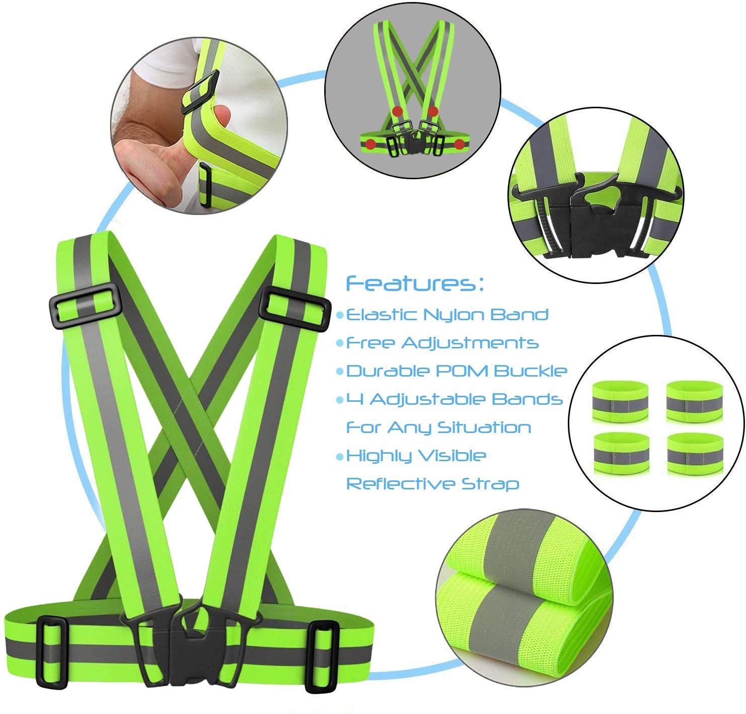 Reflective Vest Running Gear 2 Pack, Adjustable Safety Vest Outdoor Reflective  Belt High Visibility 4 Reflective Wristbands Straps for Night Cycling  Jogging Motorcycle Dog Walking - Kitchwise