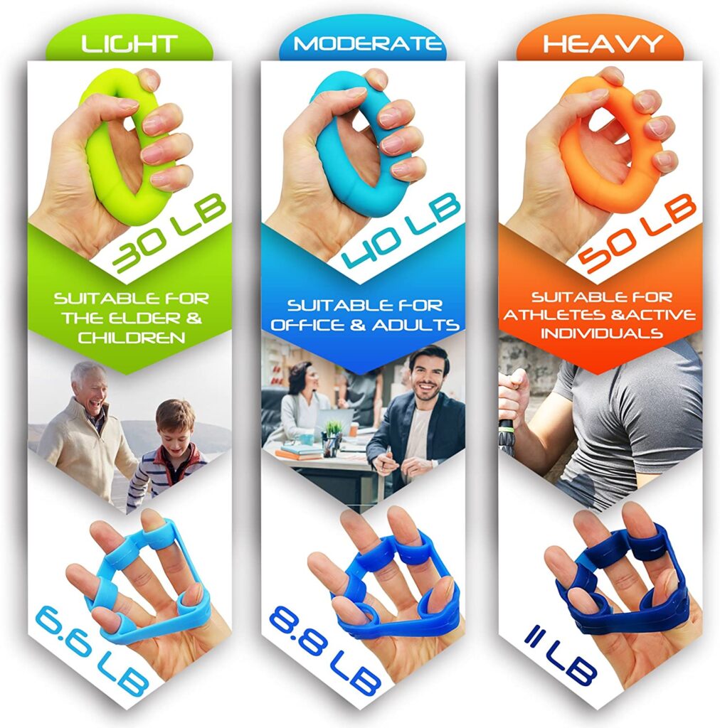 Hand Strengthener Grip Rings 3 Pack with 3 Pack Finger Strengtheners Kitchwise